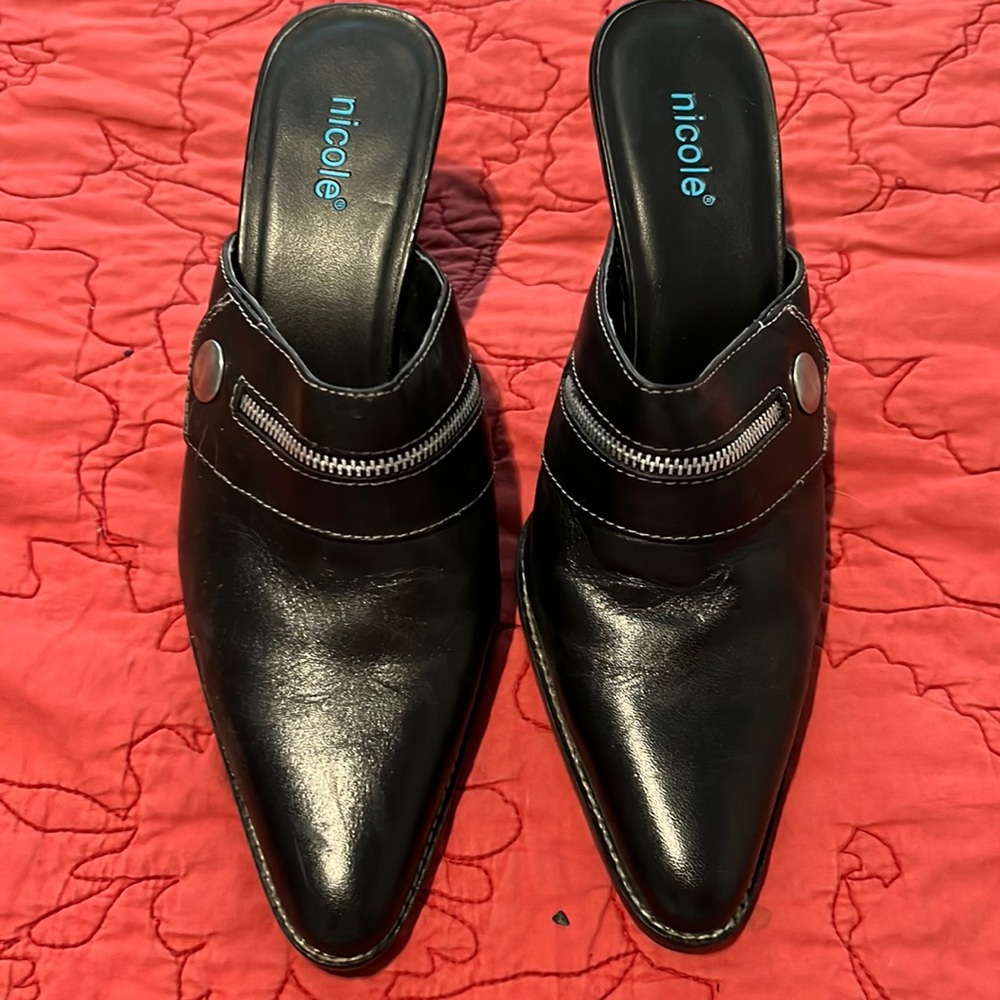 Nicole black mule heels